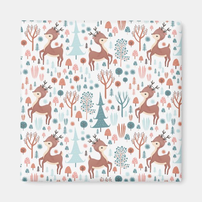 Aimant Mignonne cerf en Forêt Whimsical Noël Motif (Devant)