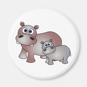 Aimant Mignonne hippopotame maman et bébé