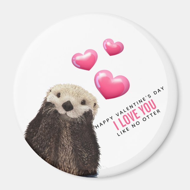 Aimant Mignonne Otter avec les coeurs Saint-Valentin Humo (Devant)