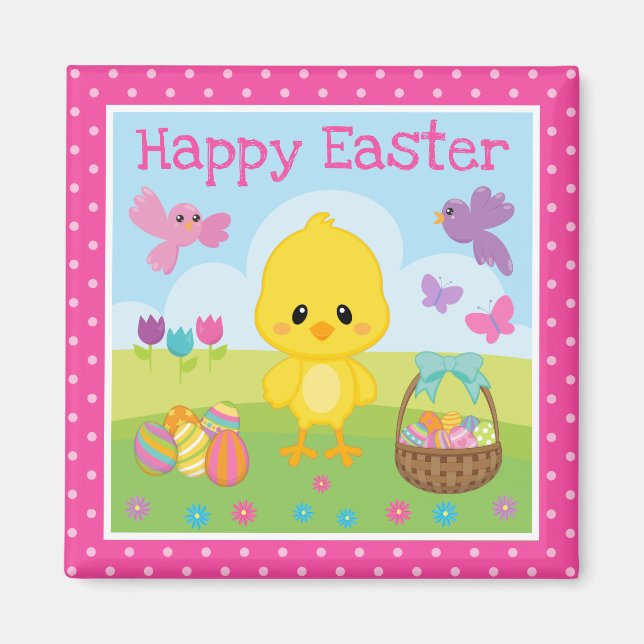 Aimant Mignonne Printemps de Pâques poussins et oeufs au  (Devant)
