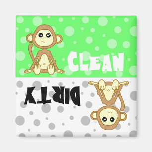 Aimant Mignonne Singe Nettoyer / Lave-vaisselle sale Magn