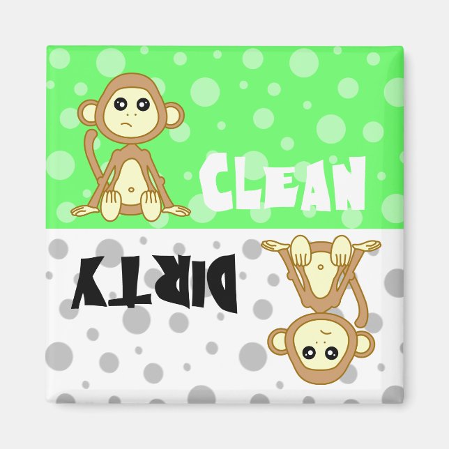 Aimant Mignonne Singe Nettoyer / Lave-vaisselle sale Magn (Devant)