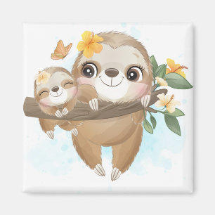 Aimant Mignonne Sloth avec bébé
