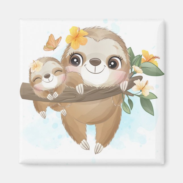 Aimant Mignonne Sloth avec bébé (Devant)