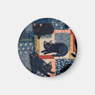 Aimant Mignons chats noirs japonais patchwork