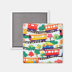 Aimant Mignons trains et motif d'arbres bleu