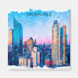Aimant Milwaukee Wisconsin Aquarelle Cityscape Travel