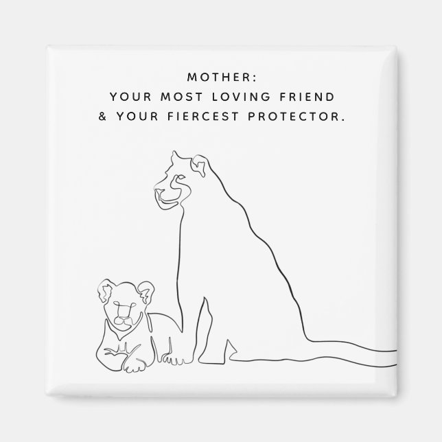 Aimant Mini maman et bébé Lion Line Art Mothers Day (Devant)