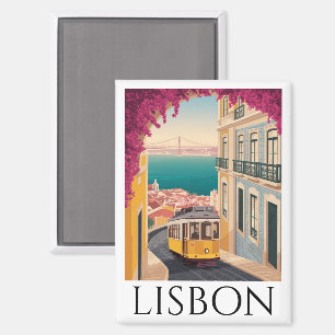 Aimant Minimal Lisbonne Portugal Art de Voyage Rétro