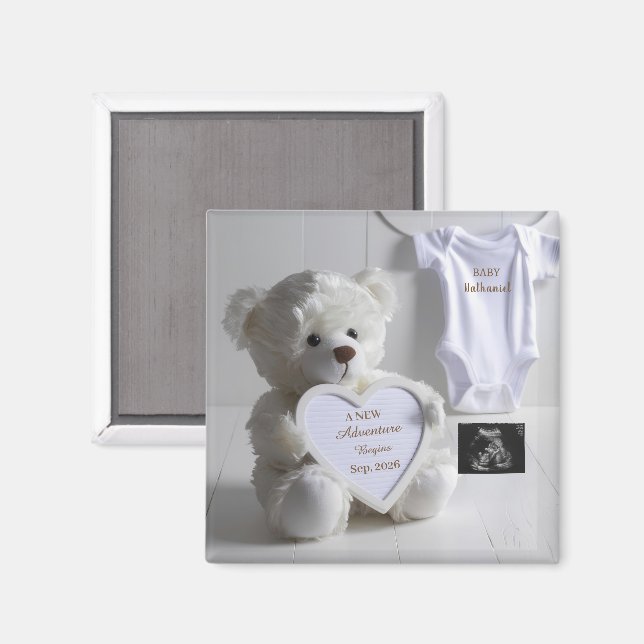 Aimant Minimal White Bear Pregnancy announcement keepsake (Recto/Verso)