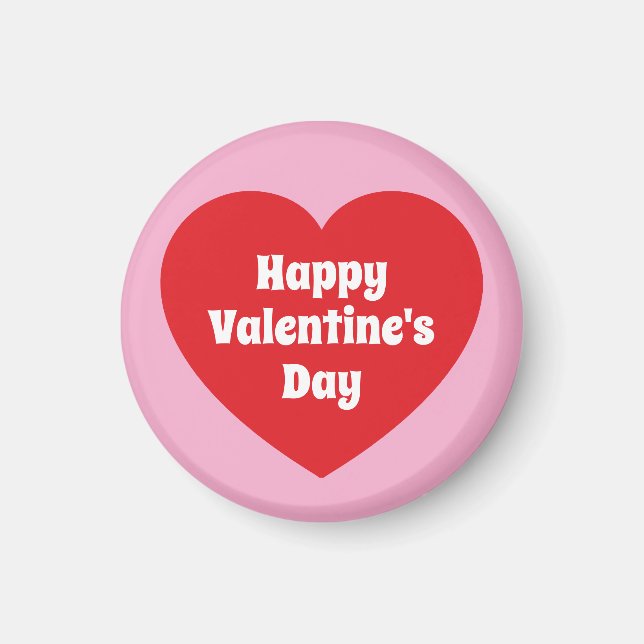 Aimant Minimalist Happy Valentine's Day Red Heart Pink (Devant)