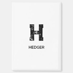 AIMANT MINIMALISTE NOIR UNE LETTRE MONOGRAMME NOM BLANC