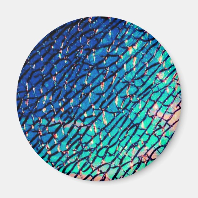 Aimant Miroir métallique fissuré bleu et vert (Devant)