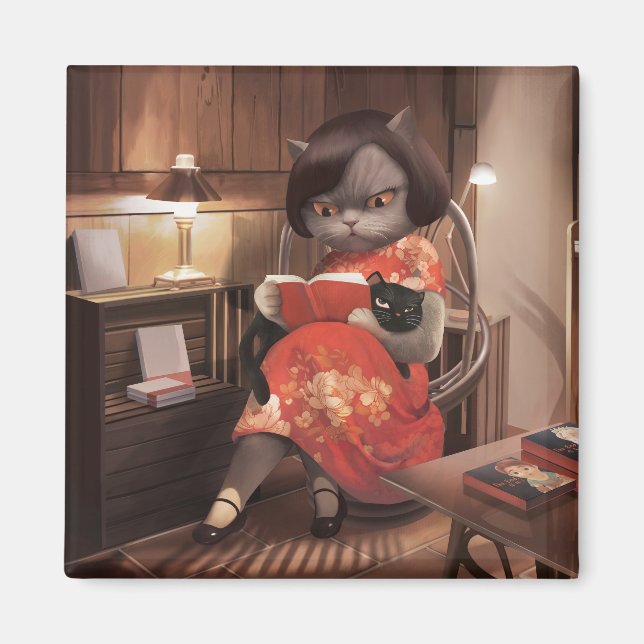 Aimant Miss Meow - Heure Vintage de lecture de chats (Devant)