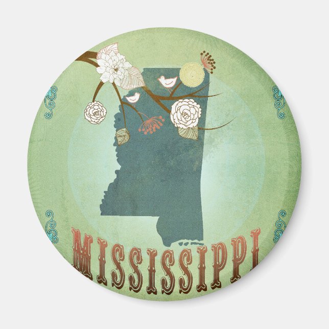 Aimant Mississippi Carte d'État Vintage moderne - Vert (Devant)