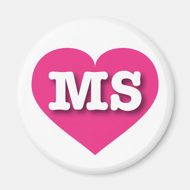 Aimant Mississippi Hot Pink Heart - J'aime MS (Devant)