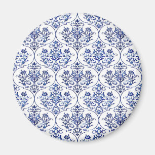 Aimant Modèle de damas fleuri - bleu