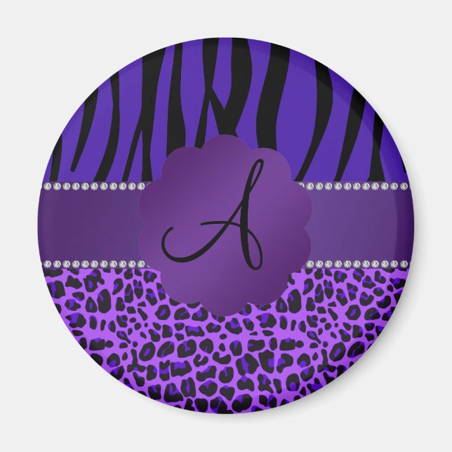 Aimant Modèle de léopard violet de monogramme (Devant)