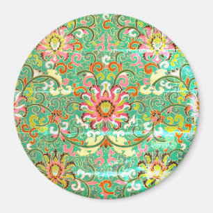 Aimant Modèle floral oriental ancien pêche verte