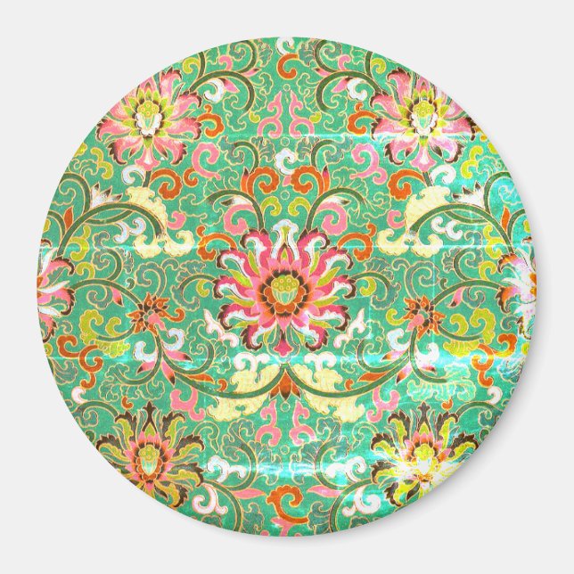 Aimant Modèle floral oriental ancien pêche verte (Devant)