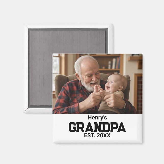 Aimant Modern Grandpa Established Est. Name Year Photo (Recto/Verso)