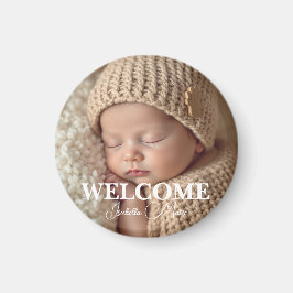 Aimant  Modern Grey and White Photo Birth Announcement