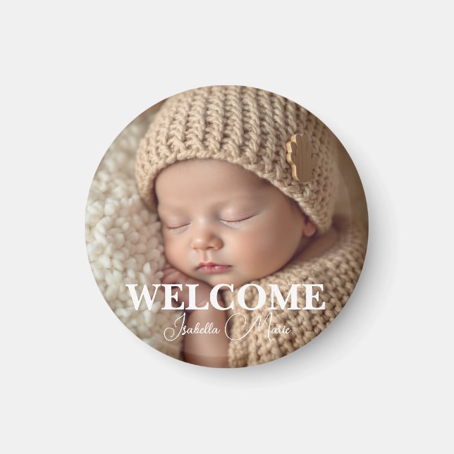 Aimant  Modern Grey and White Photo Birth Announcement (Devant)