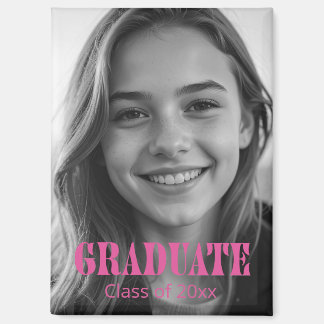 Aimant Modern Pink Typography Graduation Photo 