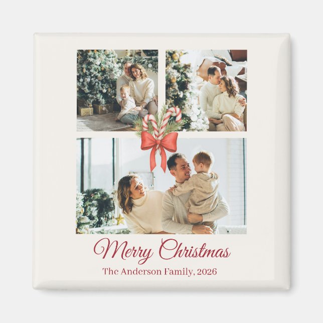 Aimant Modern Three-Photo Holiday Family Collage (Devant)