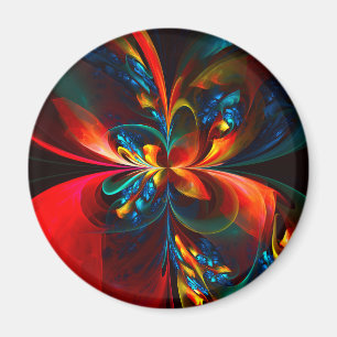 Aimant Moderne Floral Abstrait Art Orange Bleu Motif #14