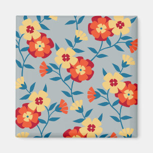 Aimant moderne floral jaune et bleu