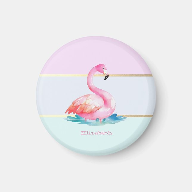 Aimant Moderne Pastel rayé, Flamants roses roses (Devant)
