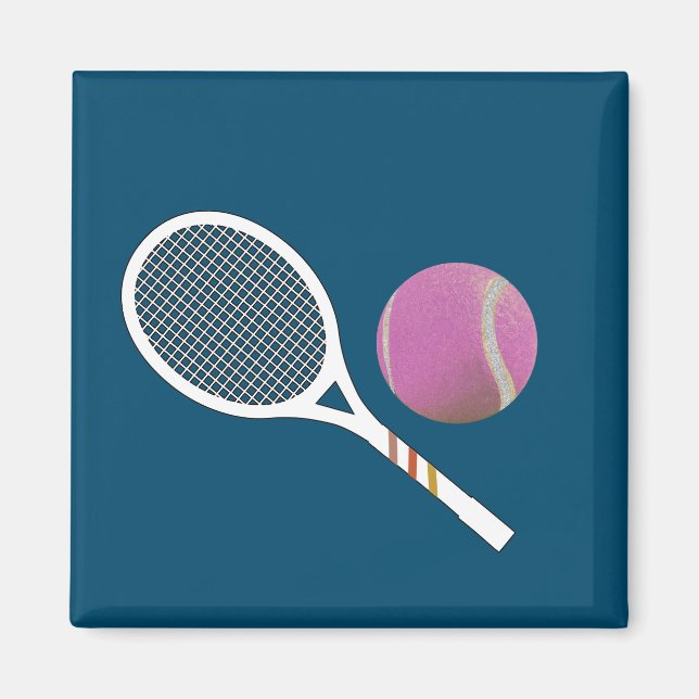 Aimant Moderne Pink Tennis Ball Retro Racket (Devant)