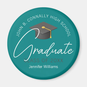 Aimant Moderne Turquoise Graduate Custom 2025 Graduation