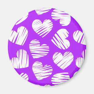 Aimant Moderne violet blanc Doodled Heart Valentine's Day