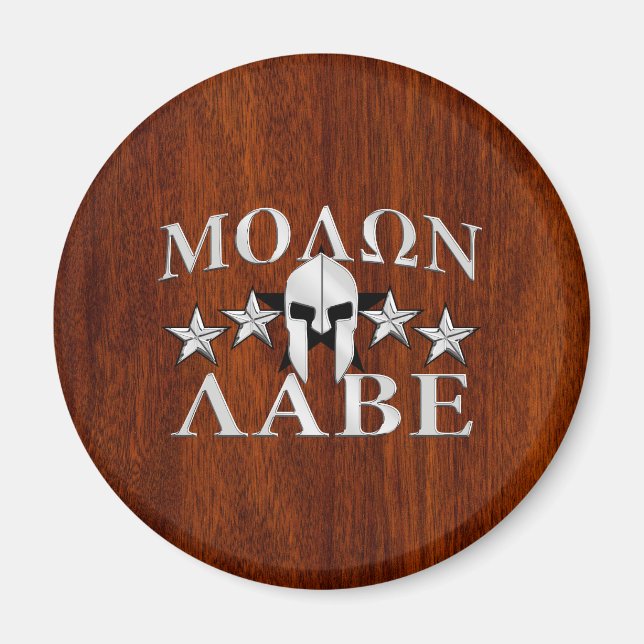 Aimant Molon Labe Casque spartiate 5 étoiles Style acajou (Devant)