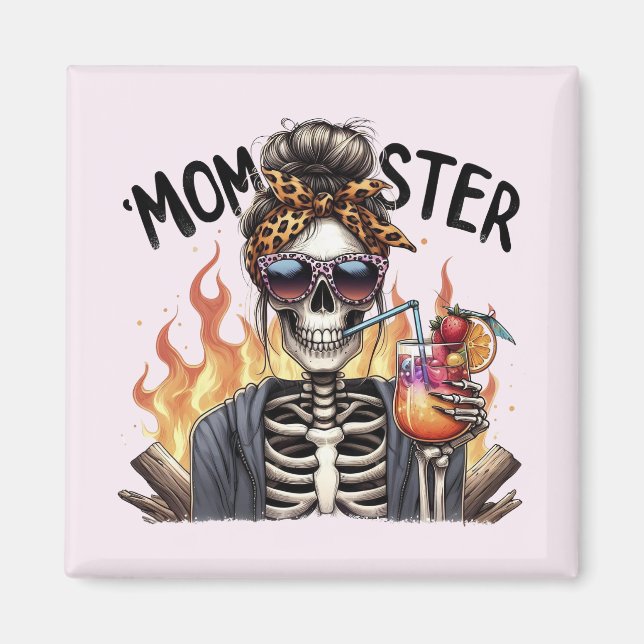 Aimant Momster : Une Maman Squelette Flambée Sipping Sang (Devant)