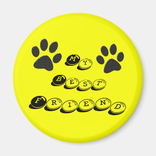 Aimant Mon meilleur ami chien pattes pois sur jaune