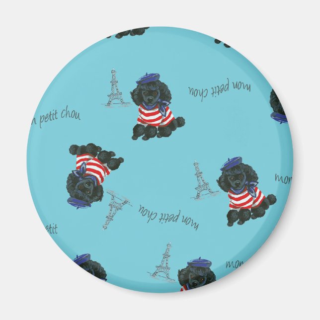 Aimant Mon Petit Chou Chou Noir Poodé Chiot (Devant)