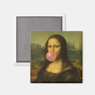 Aimant Mona Lisa soufflant de bulle rose