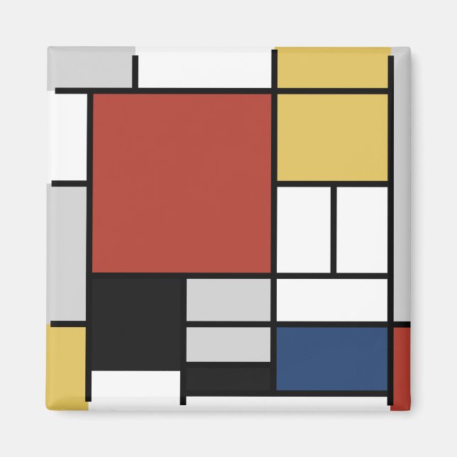 Aimant Mondrian Peinture Rouge Plane Jaune Noir Gris Bleu (Devant)