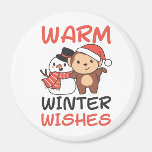 Aimant Monkey Warm Winter souhaite Snowman