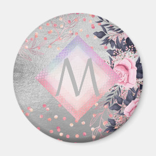Aimant Monogram Silver Navy Rosegold Girly Newlyweds Cade