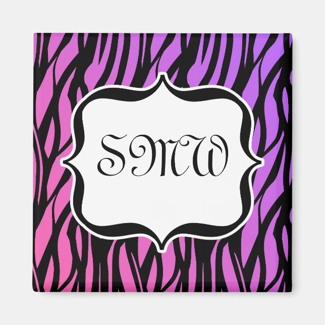 Aimant Monogramme à rayures de zèbre rose et violet chaud (Devant)