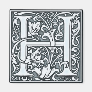 Aimant monogramme argenté florissant - H