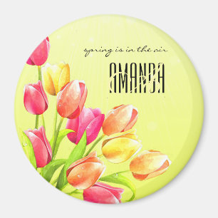 Aimant Monogramme Bouquet Tulipes Aquarelles