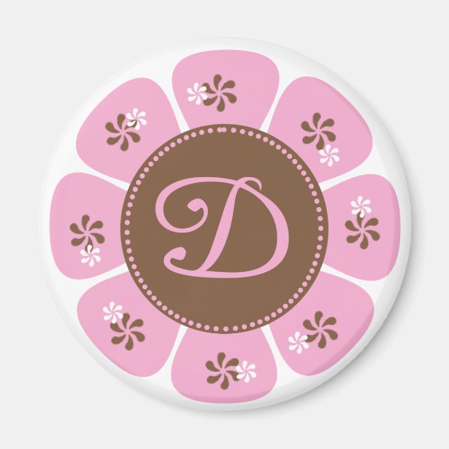Aimant Monogramme Brown et rose D (Devant)