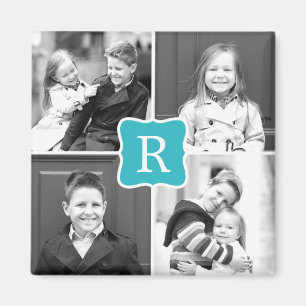 Aimant Monogramme Collage de photos personnalisées Turqu