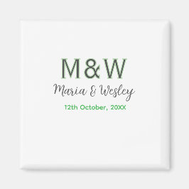 Aimant Monogramme couple gris vert moderne date romantiqu
