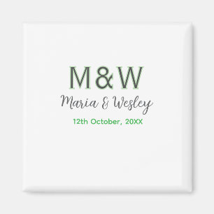 Aimant Monogramme couple gris vert moderne date romantiqu